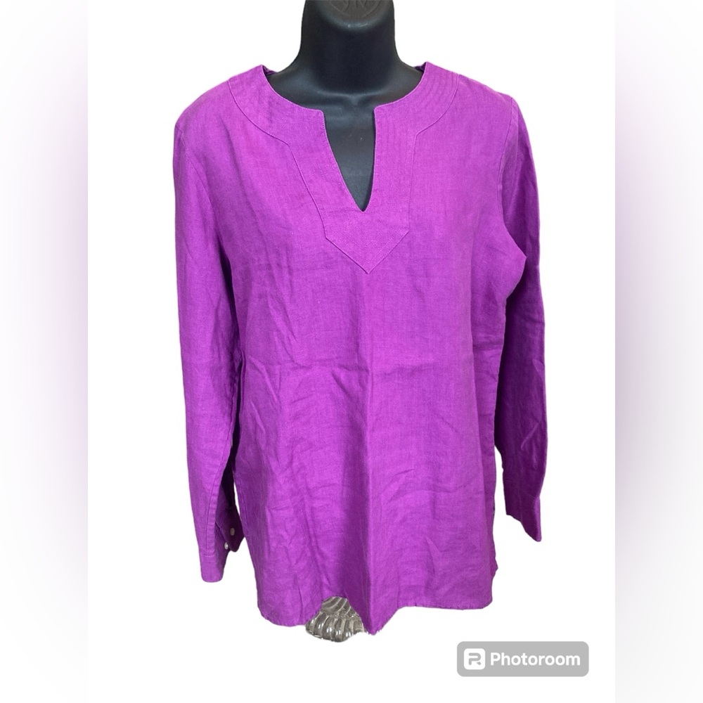 Lauren Ralph Lauren Petite 100% Linen Tunic Blouse. Size Medium.